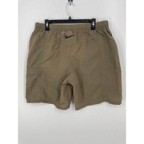 VTG 90s Nike Center Swoosh Spell Out Thigh Logo Nylon Khaki Cargo Pocket Shorts - Picture 2 of 12
